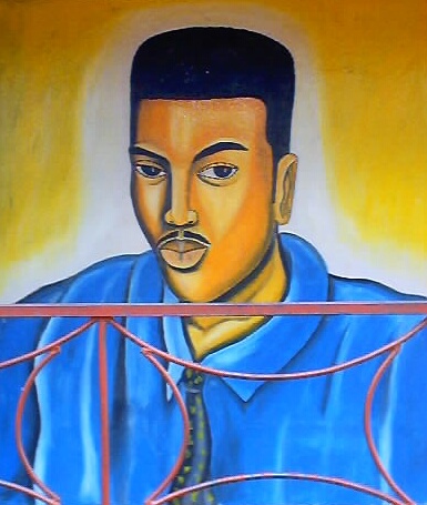 man in blue (mural), Bukoba, Tanzania, 2002
