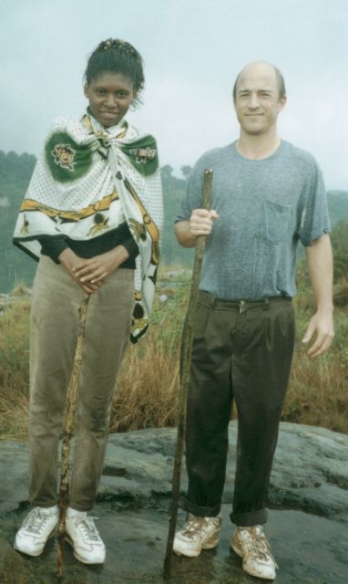 Greg and Joanitha in the rain, Mount Elgon, Uganda, 2003