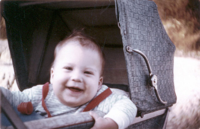 Greg in a buggy, South Bend, Indiana, 1966