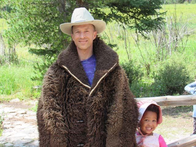 Greg and Irene with bear skin and vintage dress, Rocky Mountain National Park, Colorado, 2017