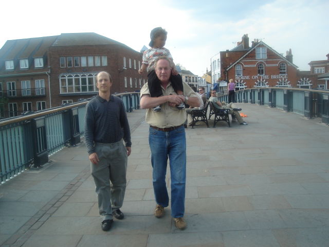 Greg and Joachim with Michael Hodd on a bridge, Windsor, UK, 2008