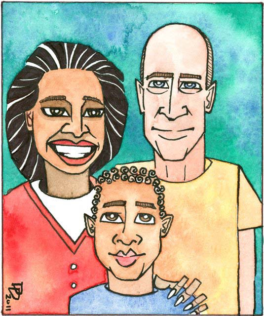 cartoon of Joanitha, Joachim and Greg, Fort Collins, Colorado, 2012