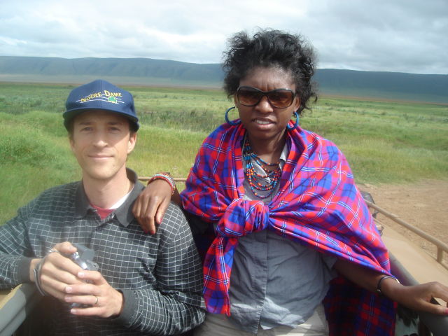 Greg and Joanitha in a jeep, Ngorongoro, Tanzania, 2008
