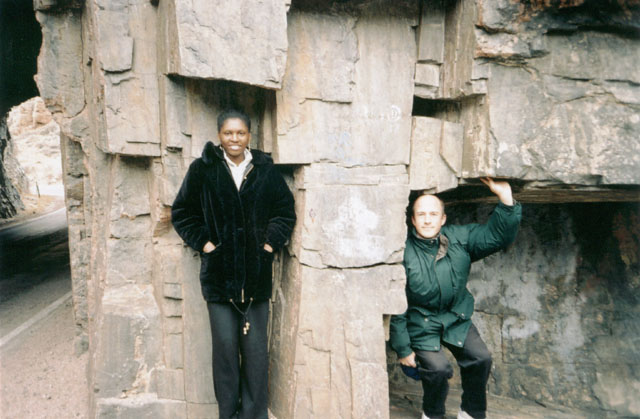 Greg and Joanitha near a rock tunnel, Poudre Canyon, Colorado, 2004