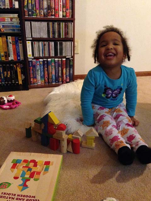 Irene with wood blocks, Fort Collins, Colorado, 2017