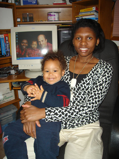 Joanitha and Joachim by the computer, Fort Collins, Colorado, 2007