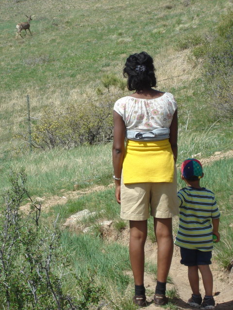 Joachim and Joanitha watching a deer, Fort Collins, Colorado, 2009