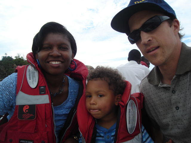 Joachim and Joanitha and Greg on the boat to Saa Nane Island, Mwanza, Tanzania, 2008
