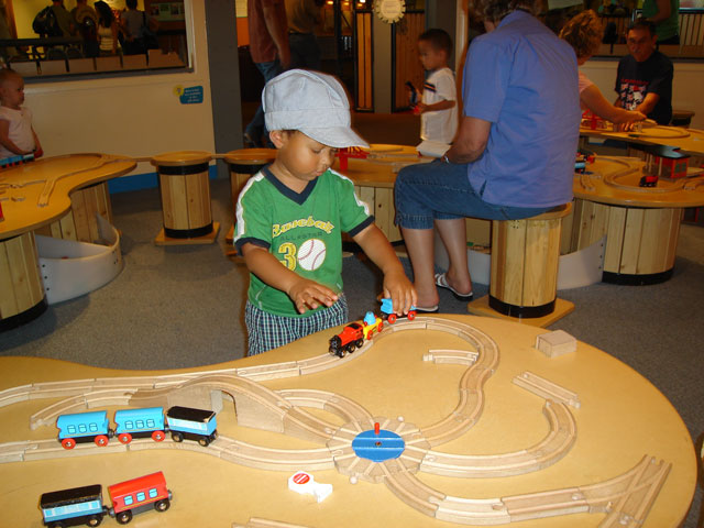 Joachim playing with trains, Children's Museum, Denver, Colorado, 2007