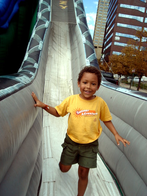 Joachim on a slide, Denver, Colorado, 2009