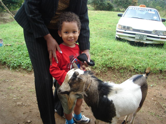 Joachim with his goat, Busimbe, Tanzania, 2008