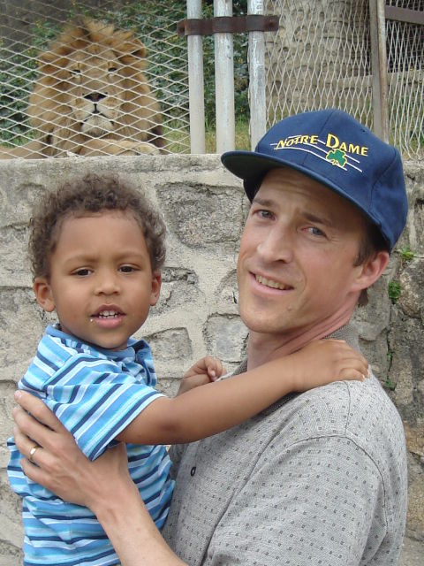 Greg and Joachim with a lion, Saa Nane Island, Tanzania, 2008