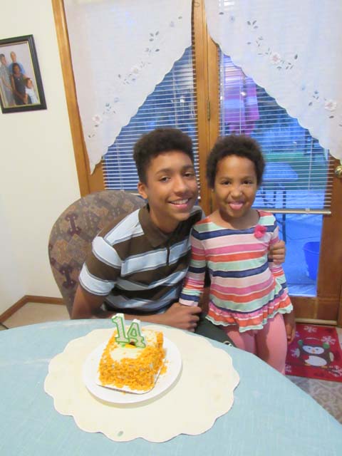 Joachim and Irene with birthday cake, Fort Collins, Colorado, 2019