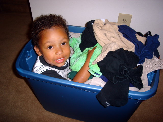 Joachim in a laundry basket, Fort Collins, Colorado, 2008