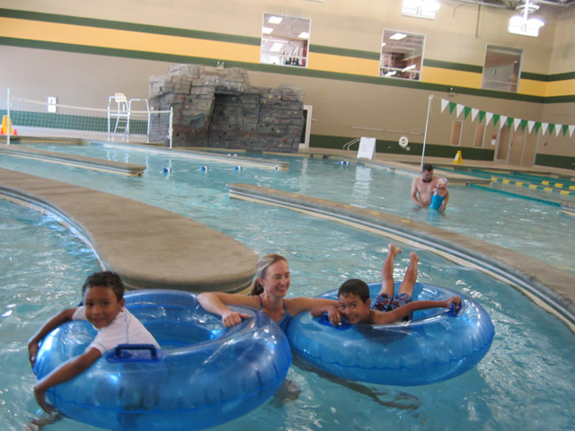 Joachim, Mary and Tariq at the CSU Rec Center pool, Fort Collins, Colorado, 2011