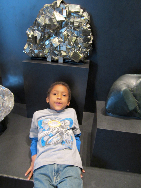 Joachim by a large pyrite specimen, Denver Museum of Science and Nature, Denver, Colorado, 2011