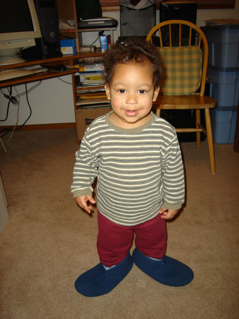 Joachim with Joanitha's slippers, Fort Collins, Colorado, 2007