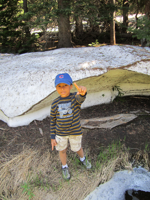 Joachim by a snow cave near Bierstadt Lake, Rocky Mountain National Park, Colorado, 2011