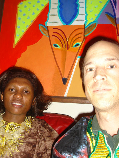 Joanitha and Greg with antelope painting, Fort Collins, Colorado, 2007