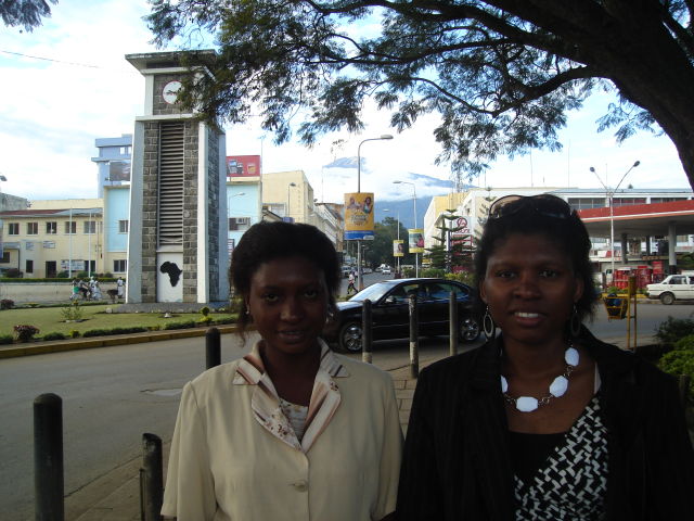 Maria and Joanitha by the clock tower, Arusha, Tanzania, 2008