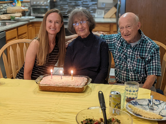 Mary, Mom and Dad celebrating their birthdays, Fort Collins, Colorado, 2022