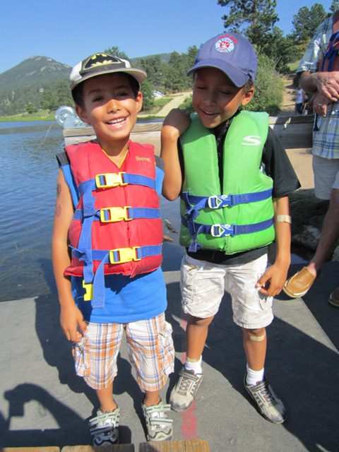 Tariq and Joachim with life jackets, Evergreen, Colorado, 2011