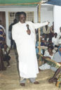 Joanitha's father Vicent giving a speech at the sendoff party, Bukoba, Tanzania, 2003