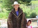 Greg and Irene with bear skin and vintage dress, Rocky Mountain National Park, Colorado, 2017