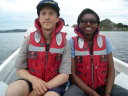 Greg and Joanitha on the boat to Saa Nane Island, Mwanza, Tanzania, 2008