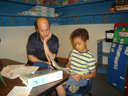 Joachim reading to Greg at Dunn Elementary, Fort Collins, Colorado, 2011