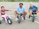 Irene, Joanitha and Greg on bikes at YMCA, Winter Park, Colorado, 2018