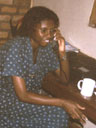 Joanitha on the phone at the University of Bukoba, Bukoba, Tanzania, 2001