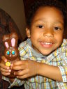 Joachim with a chocolate bunny, Fort Collins, Colorado, 2009
