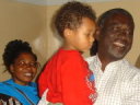 Joachim greeted by grandpa Vicent in his house, Busimbe, Tanzania, 2008