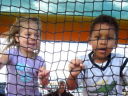 Maddy and Joachim in a bouncy castle, Fort Collins, Colorado, 2008